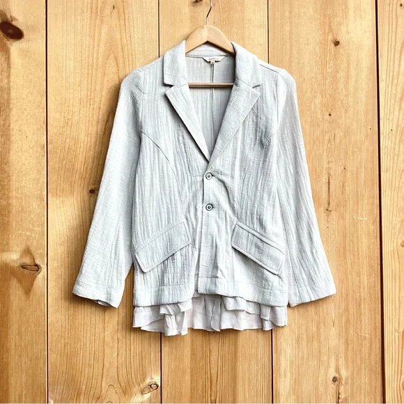 Sundance Turlington 100% Cotton Ruffle Trim Textured Blazer Jacket Sz 2 - Picture 2 of 7